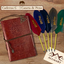 Caderno Harry Potter com Caneta de Pena | Kit Diário Vintage Geek | Sketchbook e Papelaria Kawaii*