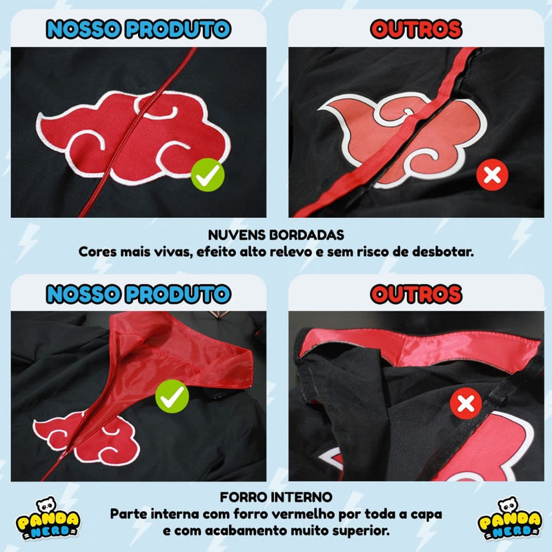 Capa Manto Akatsuki Bordado – Naruto Cosplay Itachi Infantil e Adulto