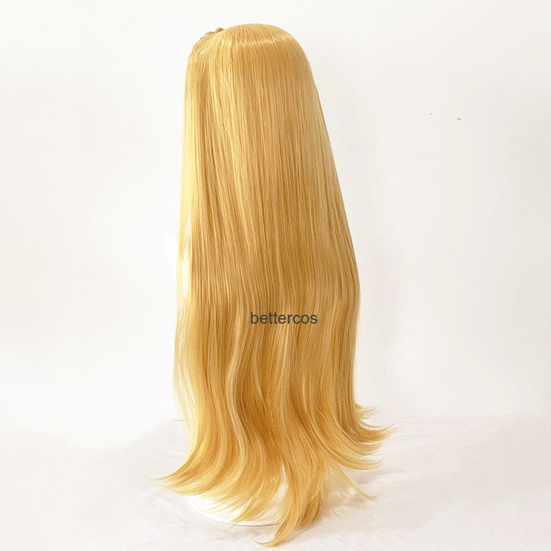 Peruca Princesa Zelda Cosplay Longo Cabelo Dourado + Orelhas de Elfa