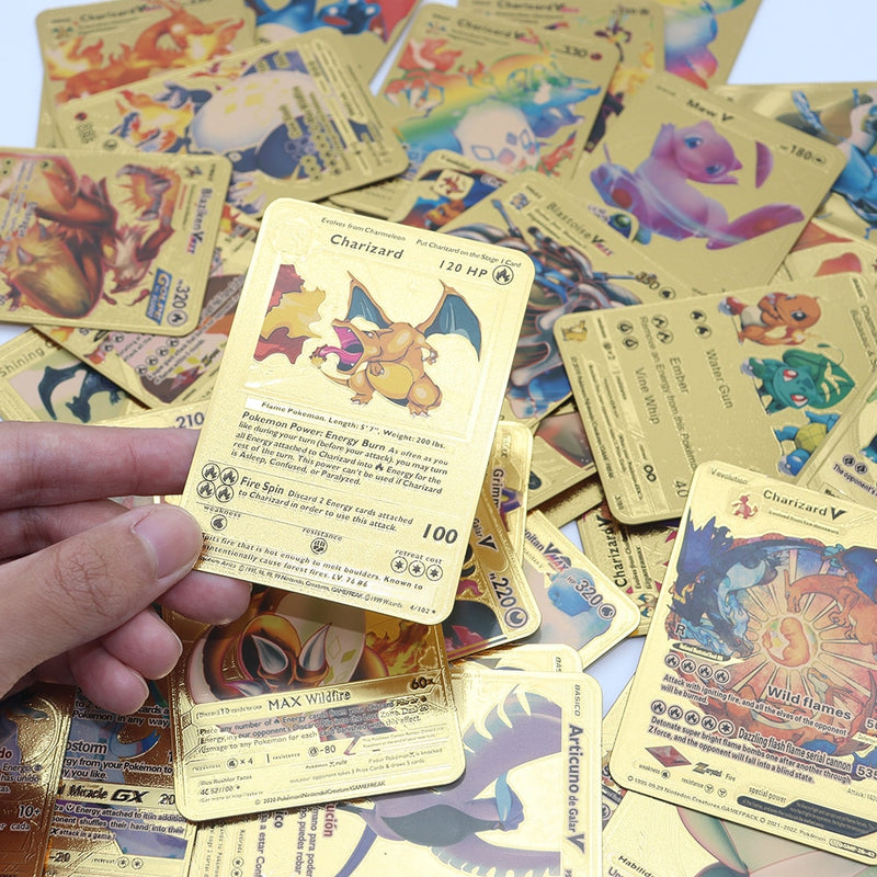 Lote 55 Cartas Colecionáveis Metal Dourado Pokemon