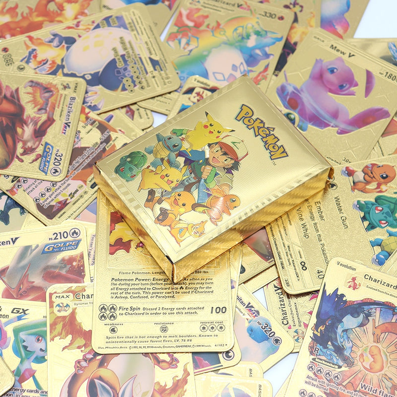 Lote 55 Cartas Colecionáveis Metal Dourado Pokemon