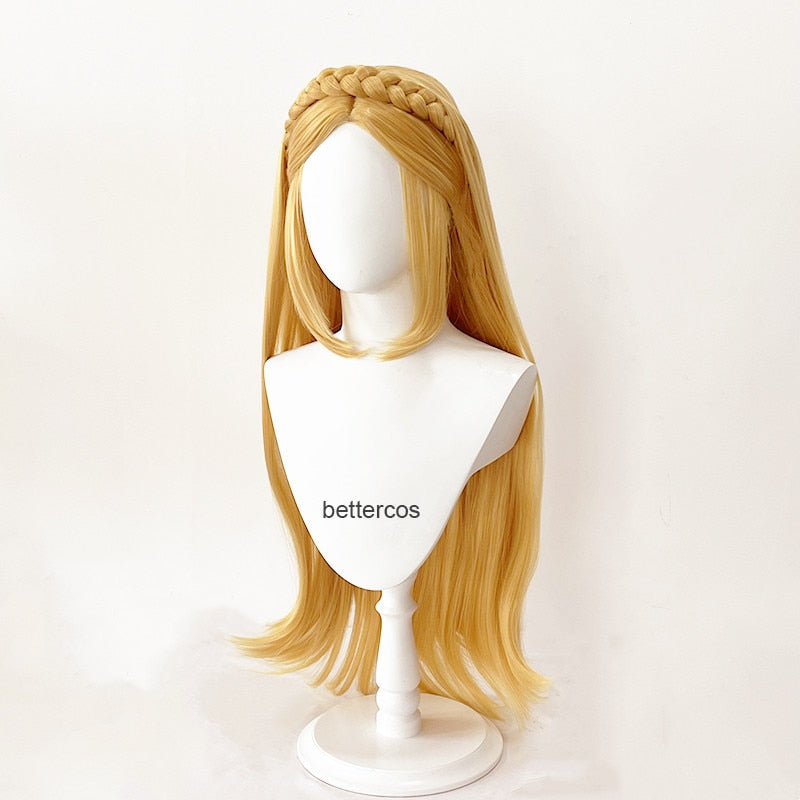 Peruca Princesa Zelda Cosplay Longo Cabelo Dourado + Orelhas de Elfa