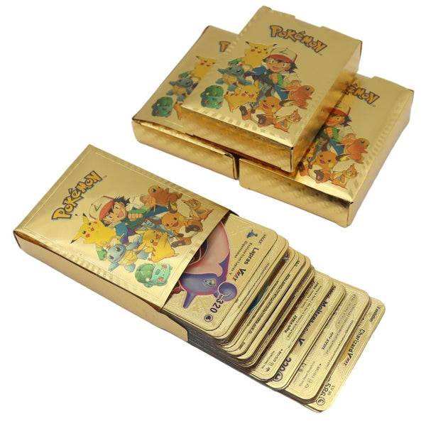 Lote 55 Cartas Colecionáveis Metal Dourado Pokemon