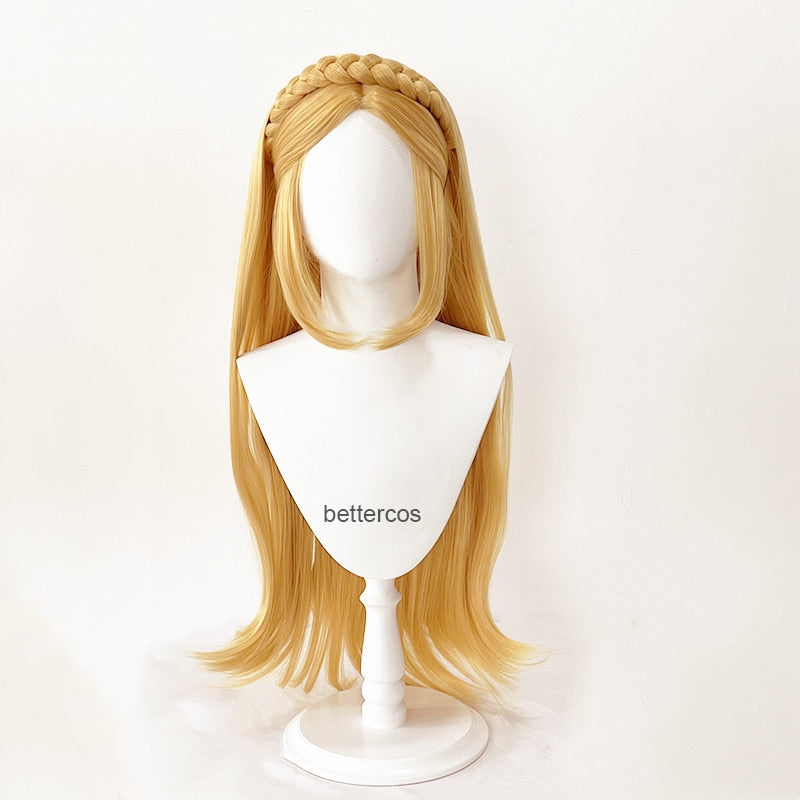 Peruca Princesa Zelda Cosplay Longo Cabelo Dourado + Orelhas de Elfa