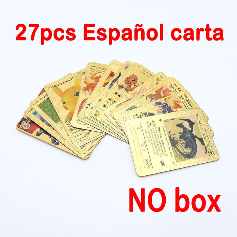 Lote 55 Cartas Colecionáveis Metal Dourado Pokemon