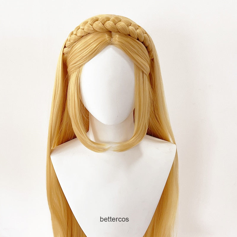 Peruca Princesa Zelda Cosplay Longo Cabelo Dourado + Orelhas de Elfa